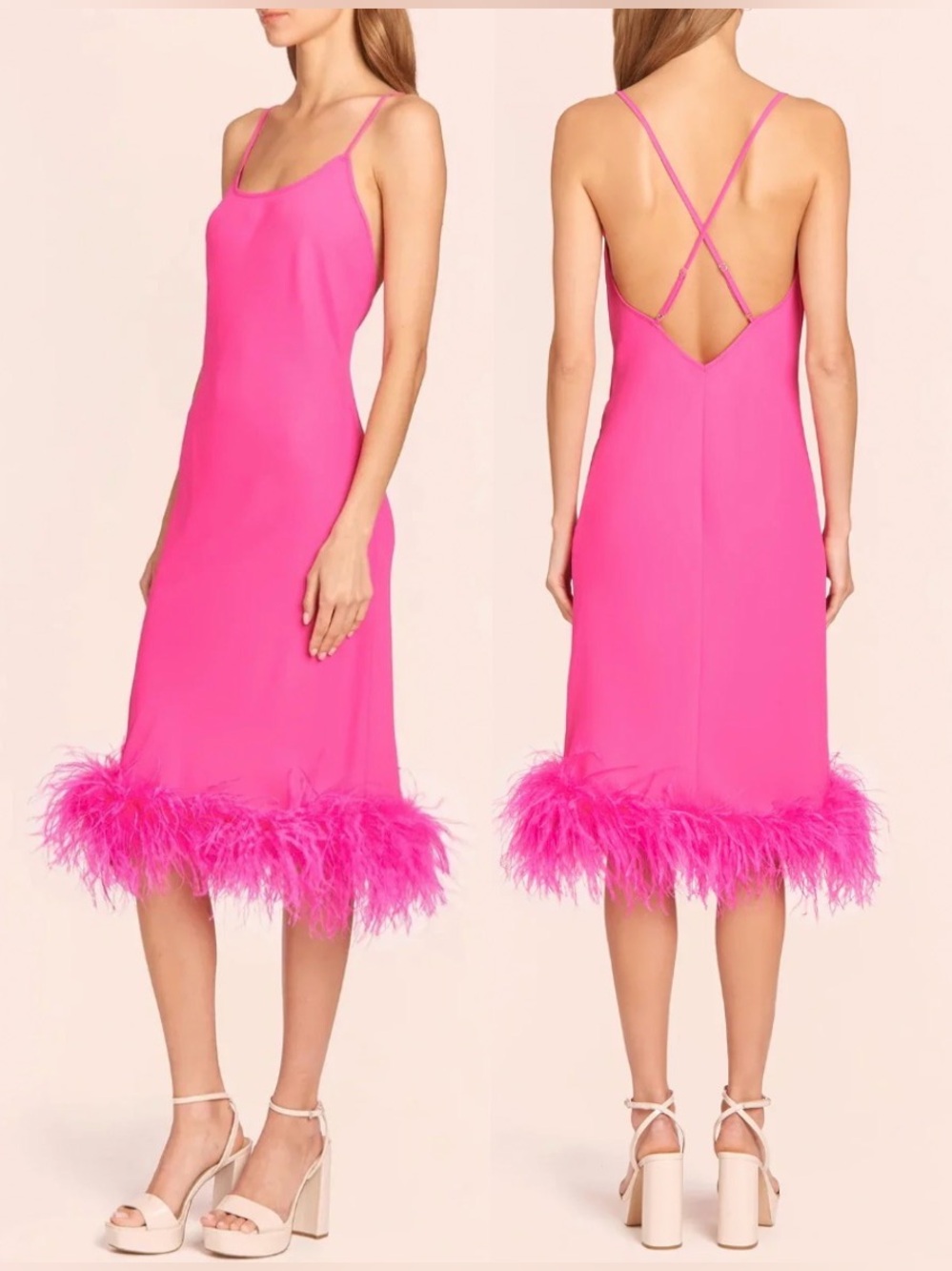 Amanda Uprichard Marianna Feather Hem Midi Dress, NEW